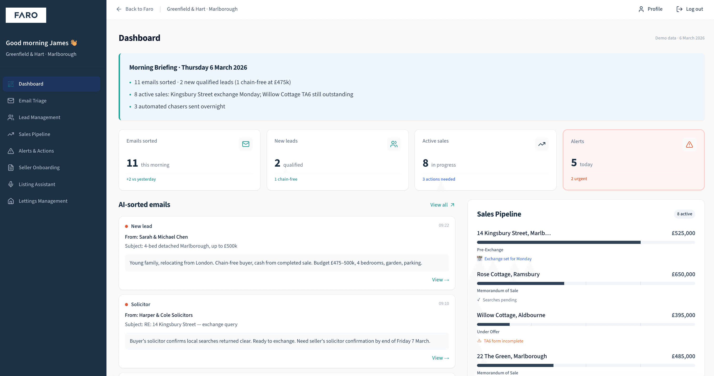 Faro platform dashboard